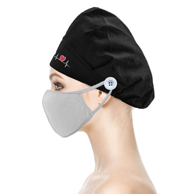 纽扣吸汗带纯色纯棉手术室帽子医生护士帽美容师防尘葫芦帽