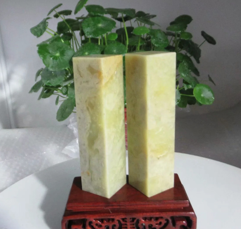 3*3*12精品青田石封门青灯光冻印章石料金石篆刻素方章一对送礼盒