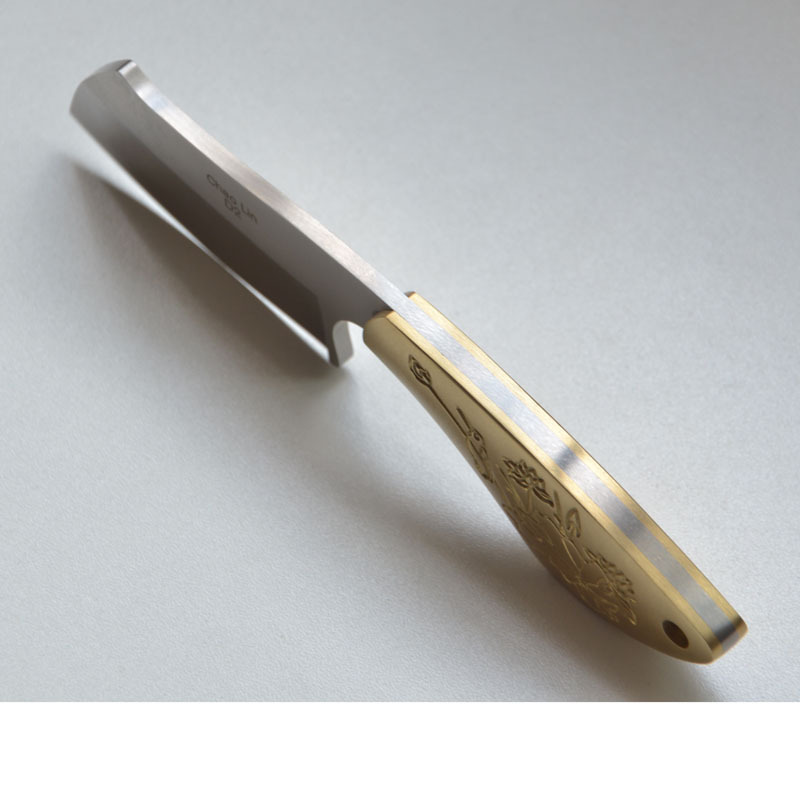 迷你小菜刀锋利手工刀黄铜柄压花工艺户外小直刀收藏玩把礼品小刀