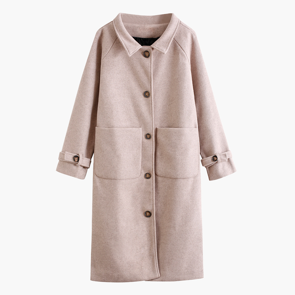 实拍女式呢大衣秋冬新款宽松文艺复古气质中长款小个子毛呢外套女