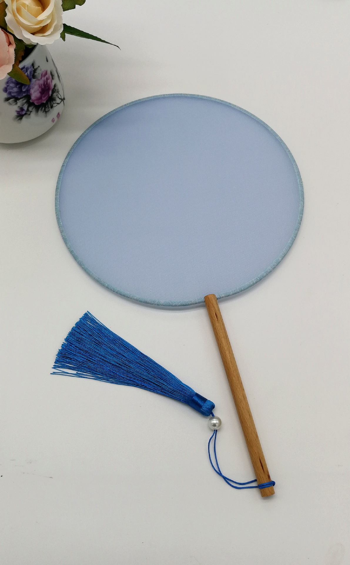 刺绣diy手工贴花制作古风真丝半透圆形团扇汉服女宫扇新娘喜扇子