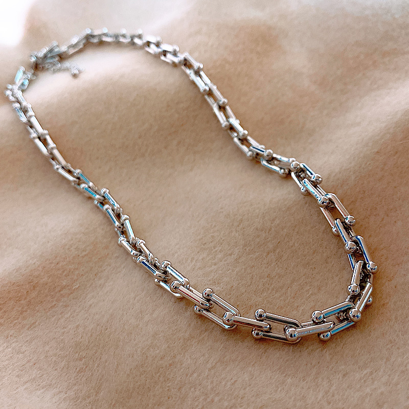 马蹄扣项链欧美冷淡风复古夸张个性粗链短款锁骨链毛衣款网红小众