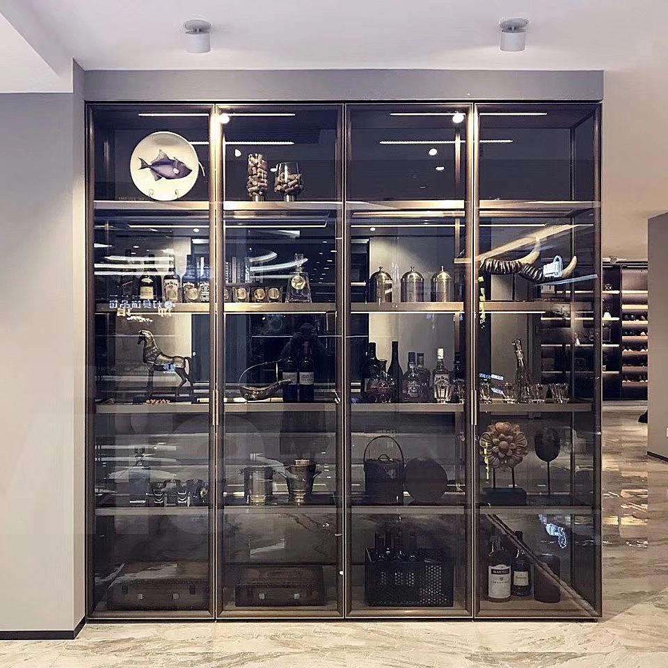 威法款极简玻璃衣柜轻奢铝合金玻璃酒柜展示柜收藏品柜厂家定做