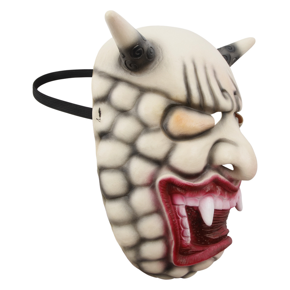 赤般若面具cosplay能剧红面鬼脸獠牙面具 般若日系神兽乳胶能面罩