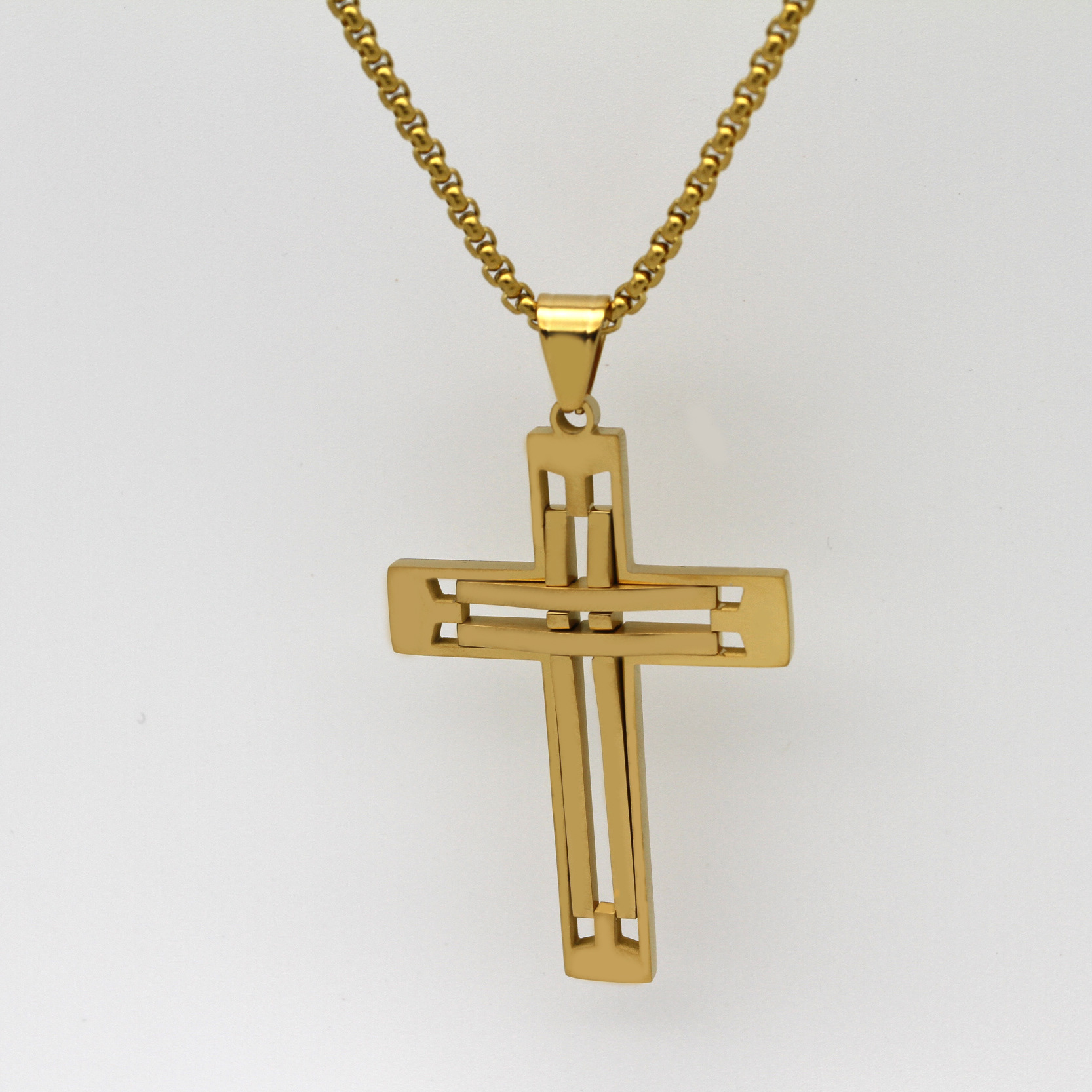 跨境电商欧美简约潮流 古埃及安卡陶泥镶嵌锆石十字架钛钢吊坠