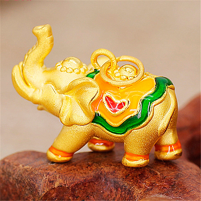 吉祥象吊坠越南沙面金女珐琅彩色吉祥大象3d工艺金新款小象吊项坠