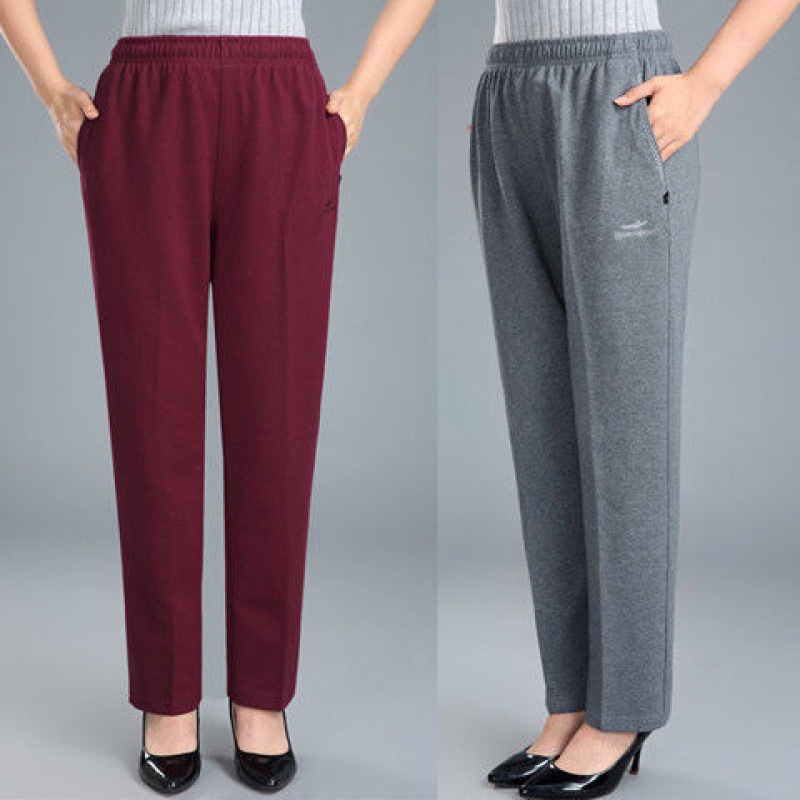 中老年女裤子春秋厚款大码宽松紧腰妈妈装直筒运动休闲长卫裤