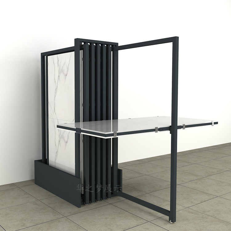 8001600翻转定位式陶瓷展厅展示架 360度转动地板瓷砖专卖店展架