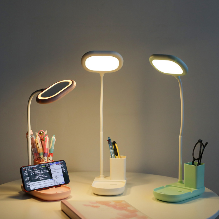 Multifunctional Touch Cubby Lamp Mobile Phone Holder Night Light Student Desktop Office Bedroom USB Rechargeable Desk Lamp