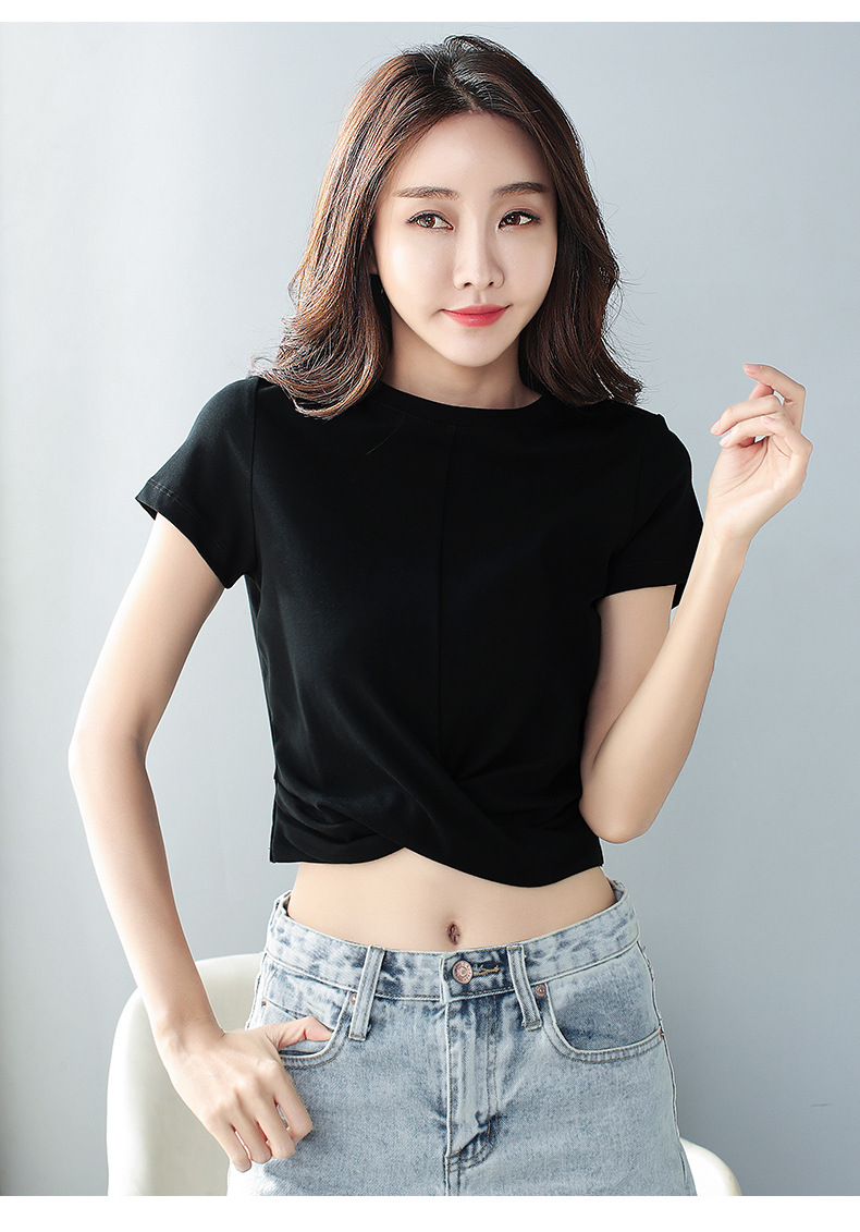 短袖t恤女短款纯色紧身性感高腰露肚脐上衣女夏2020年新款体桖女