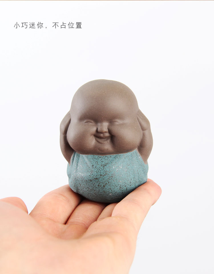 三不小和尚茶宠精品紫砂可养不看不听不说小沙弥功夫茶具可爱摆件