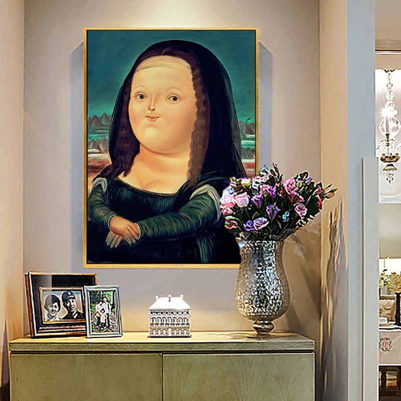 胖版蒙娜丽莎玄关装饰画个性创意挂画人物可爱搞笑壁画客厅卧室