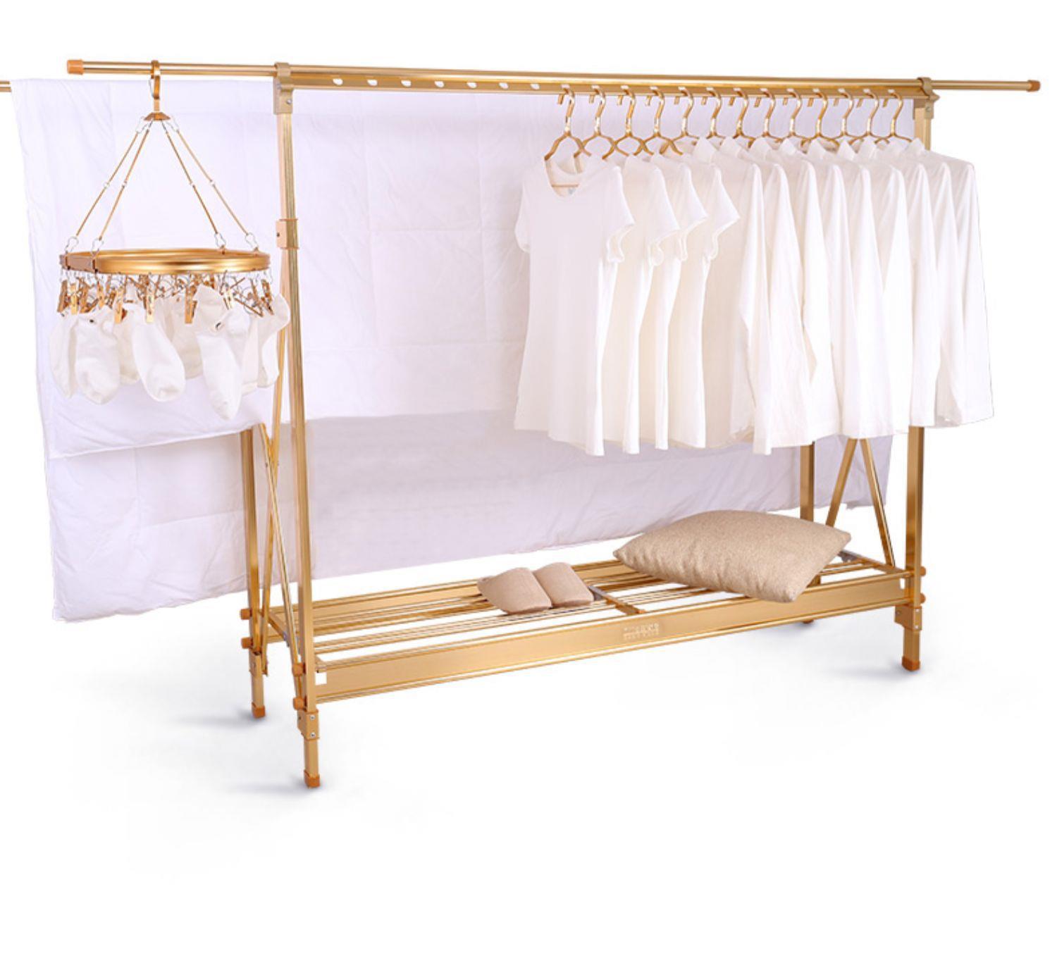 落地省室内挂衣架阳台晾衣架卧室杆折叠室外空间晒收缩家用凉可