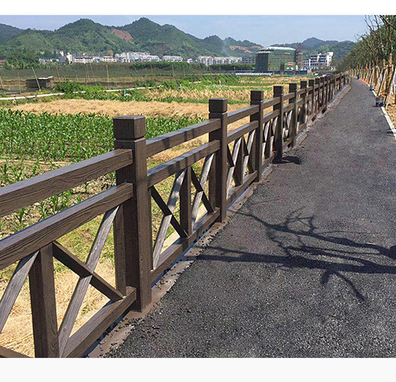 景区河道桥梁 公园河边栅栏 户外围墙混凝土栏杆 水泥仿木护栏定制