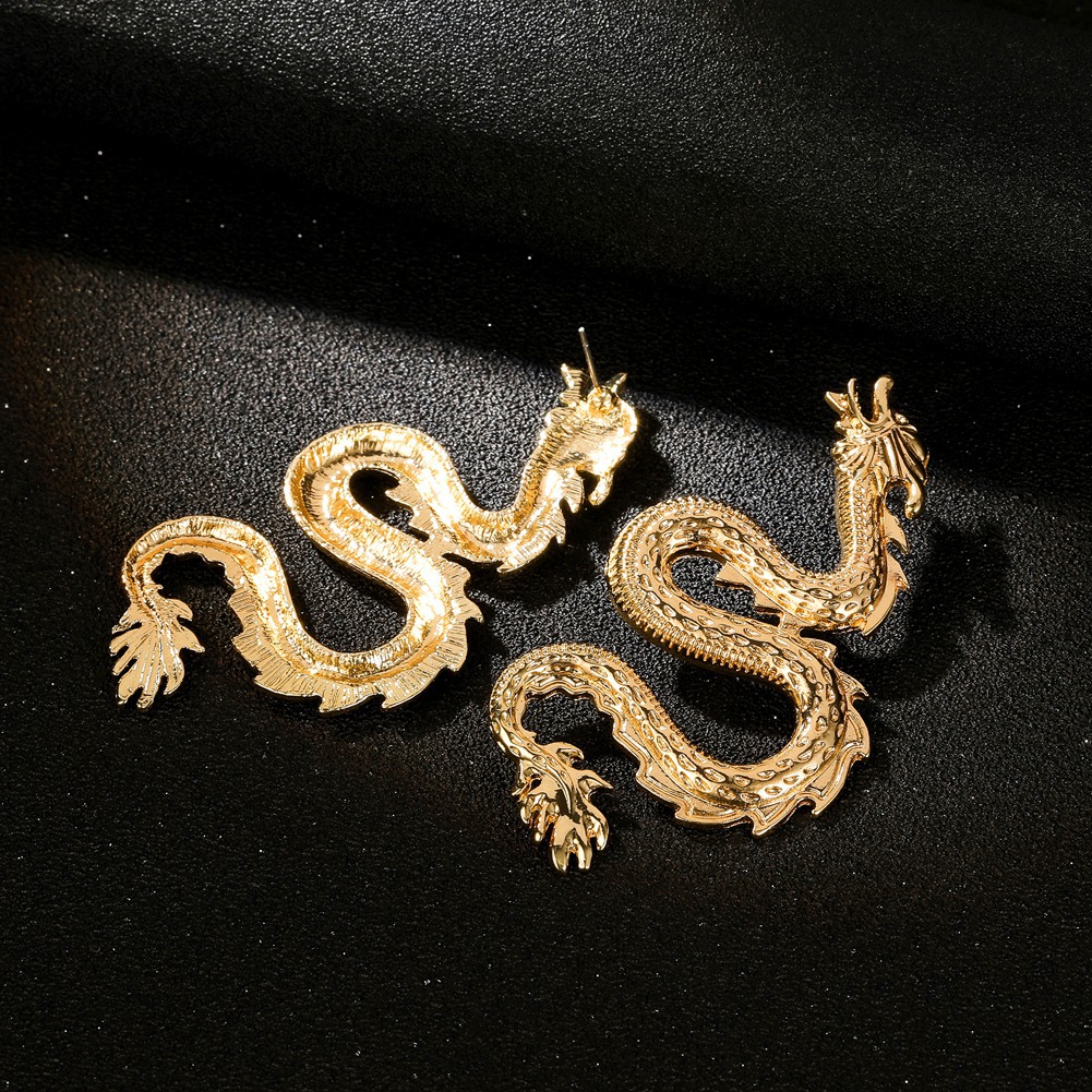 肯豆同款暗黑风中国龙雕刻造型耳环耳坠嘻哈ins风格龙耳饰品批发
