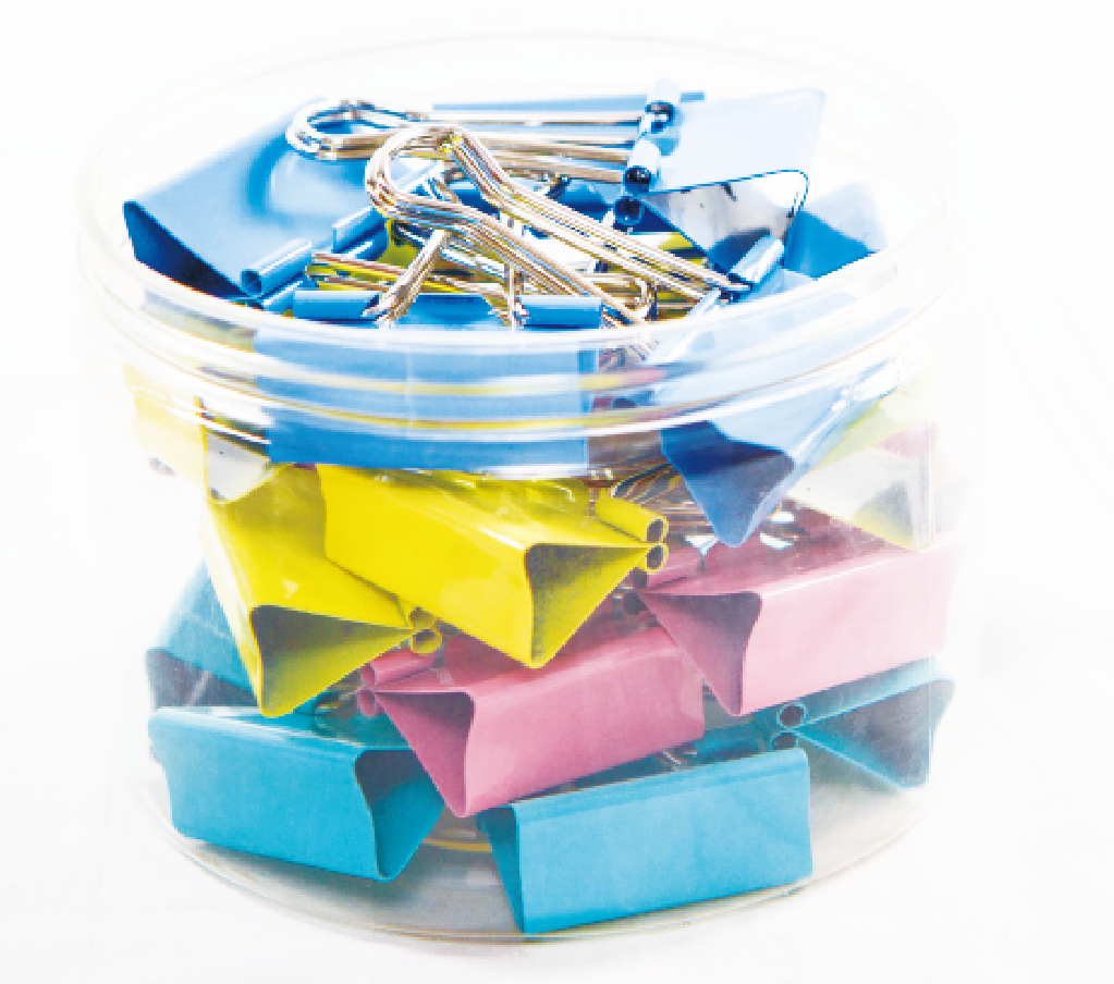 直销办公用品彩色混装四色票夹 非标pvc筒装混色长尾夹燕尾夹