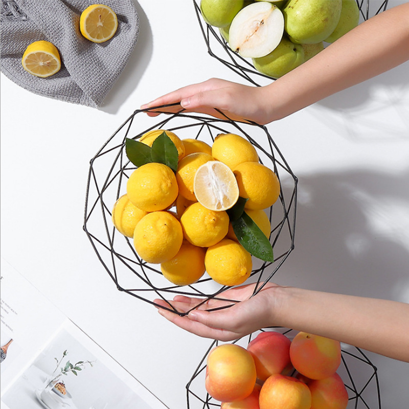 Nordic Minimalist Geometric Iron Fruit Basket Living Room Home Fruit Plate Household Creative Hollow Snack Dish Storage Basket