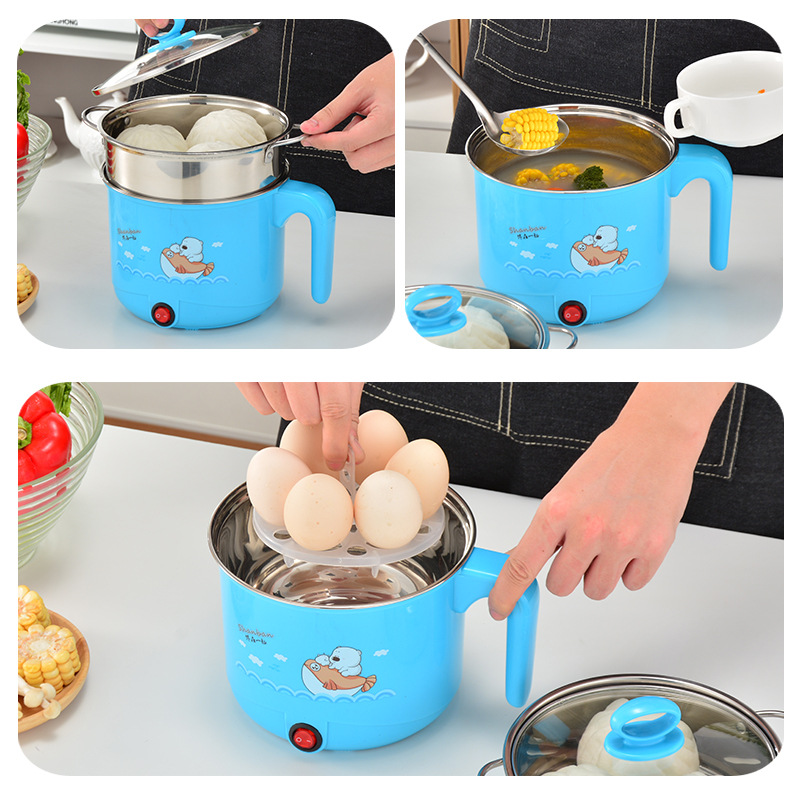 Multi-Functional Electric Cooker Mini Student Dormitory Electric Small Power Hot Pot Stainless Steel Cooking Noodle Pot Non-Stick Steamer