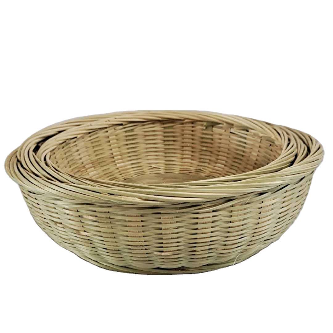 广西纯手工竹编平底水果篮干果蔬菜竹篮工艺品篮子客厅收纳竹制品