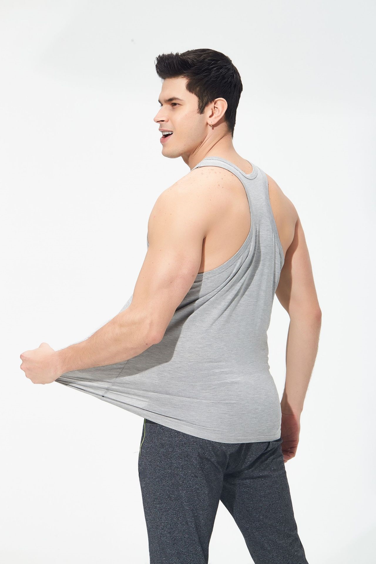 厂家批发男夏兰精棉青年健身跨栏汗衫加肥加大弹力运动休闲宽背心