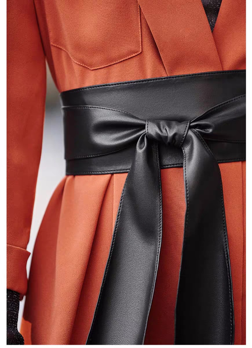 欧美风宽版腰带女 蝴蝶结百搭收腰腰封真皮女士宽腰带批发