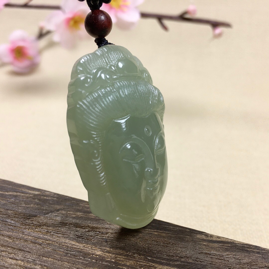 批发保真和田玉油青色观音头像玉坠时尚玉石男女款挂件吊坠佛头
