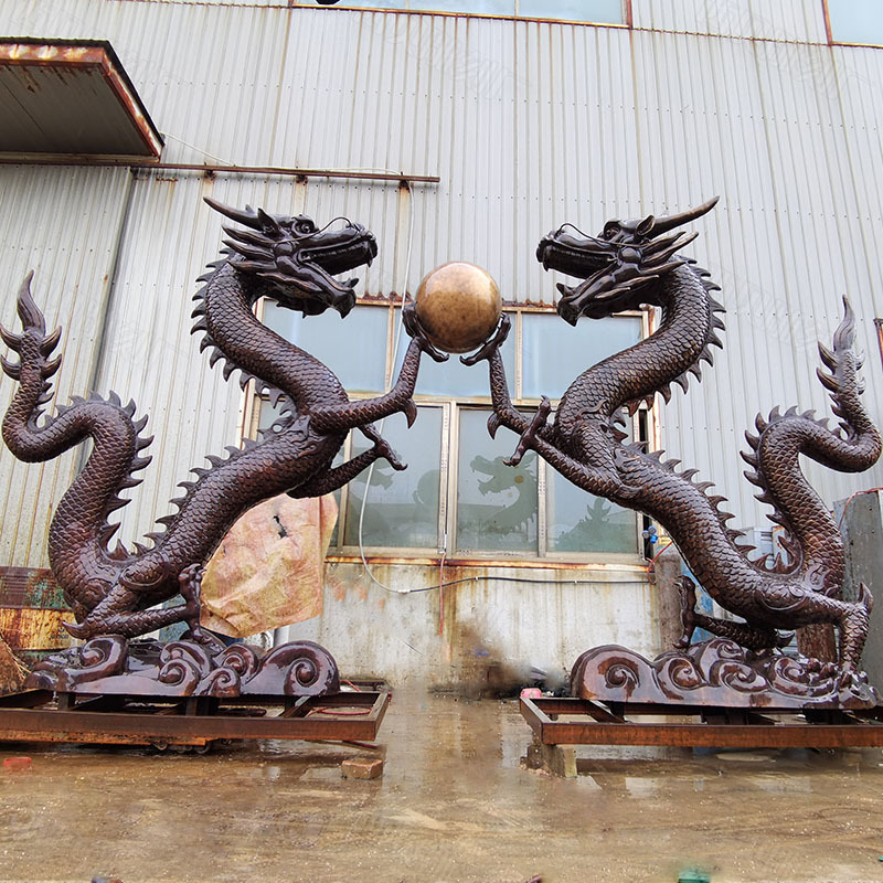 经典铜龙雕塑 厂家直销 接受各种铜动物定制 大型双龙戏珠雕塑10