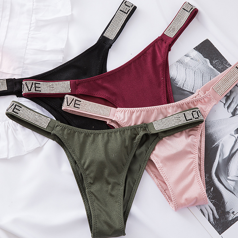 维密内裤 外贸欧美内裤女低腰闪钻细带诱惑女士火辣丁字裤少女t裤