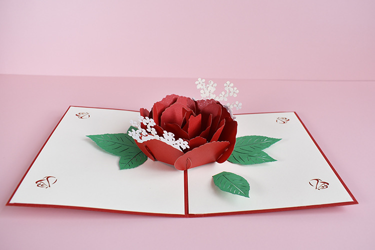 新款创意3d贺卡通用鲜花立体贺卡感恩祝福卡手工纸雕玫瑰花朵