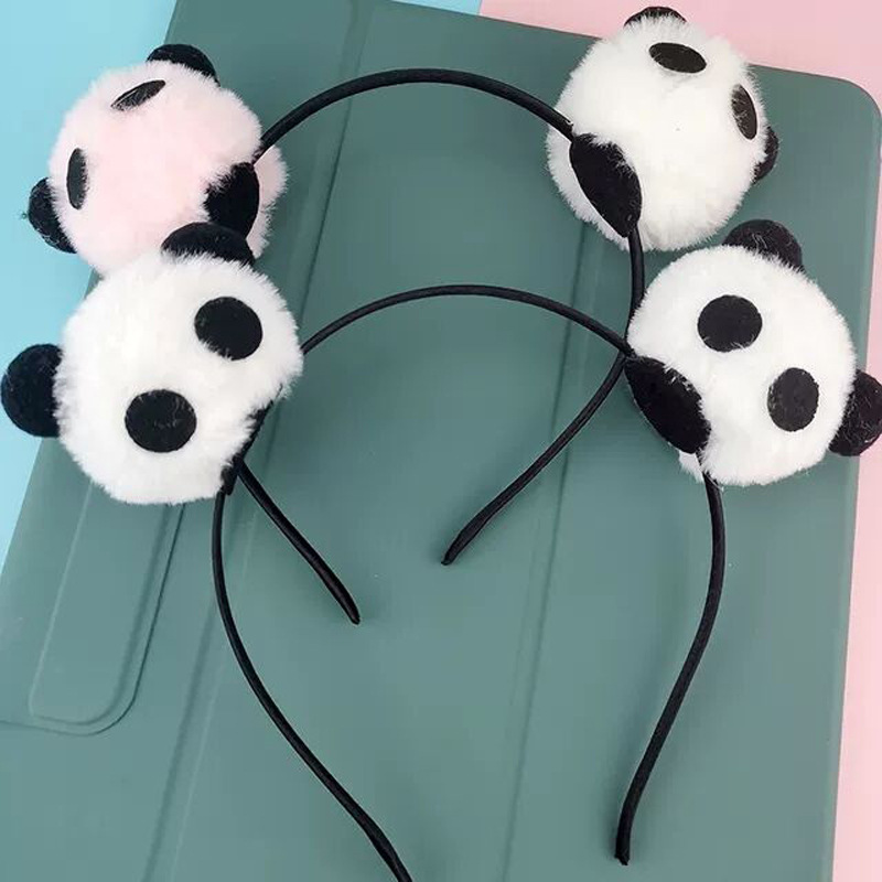 Panda Headband Plush Panda Barrettes Cartoon Cute Headwear for Face Wash Panda Base Same Three-Dimensional Souvenir