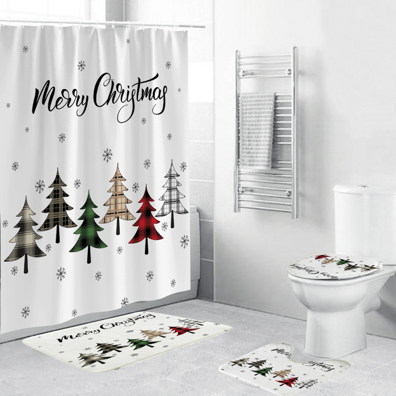 Cross-Border Supply Children Cute Cartoon Christmas Tree Snowman Car Shower Curtain 3D Digital Printing Waterproof Bathroom Curtain