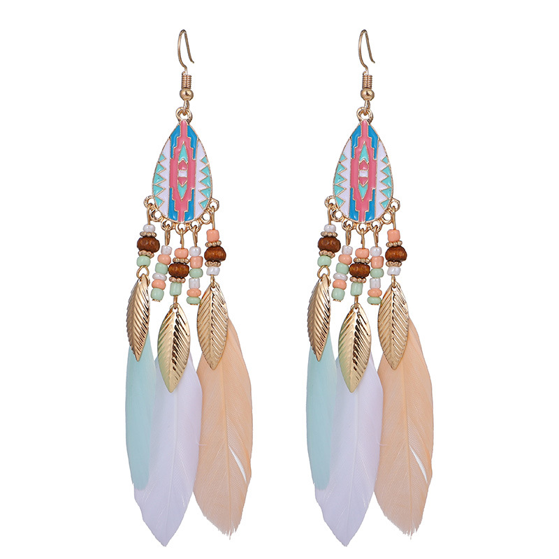 10 Colors Yiwu Daisy 120 Feather Earrings Long Tassel Bohemian Earrings Amazon Earrings Wholesale