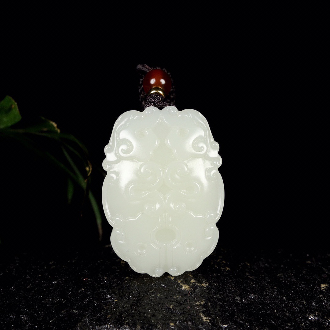 天然和田玉如意吊坠双面雕刻如意玉佩坠挂件男女仿古风玉石项链