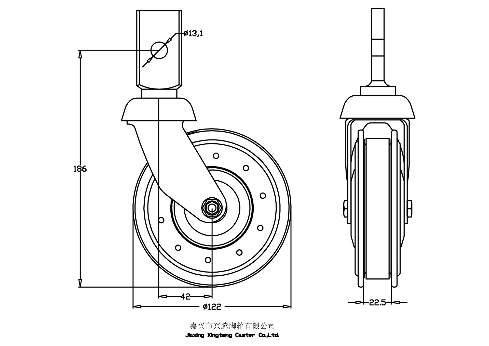 厂家直销超市120l购物车电梯轮手推车轮扁插杆万向轮两片式脚轮pu