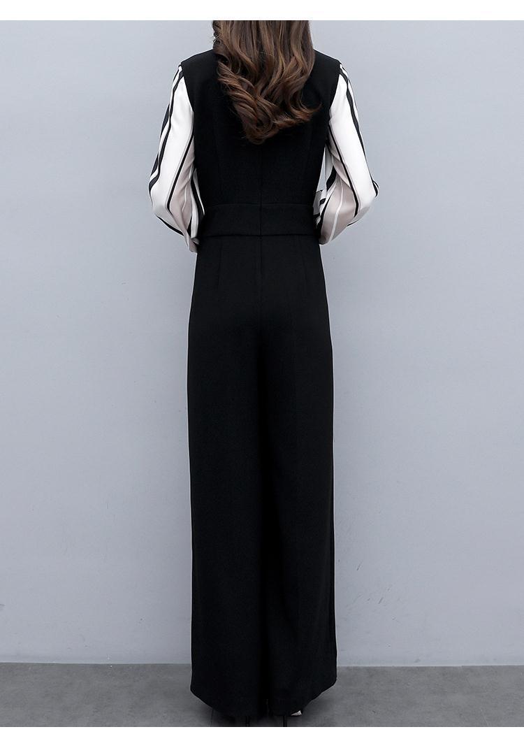 春秋连体裤女2020春款新款韩版时尚休闲黑色连衣裤高腰阔腿裤套装