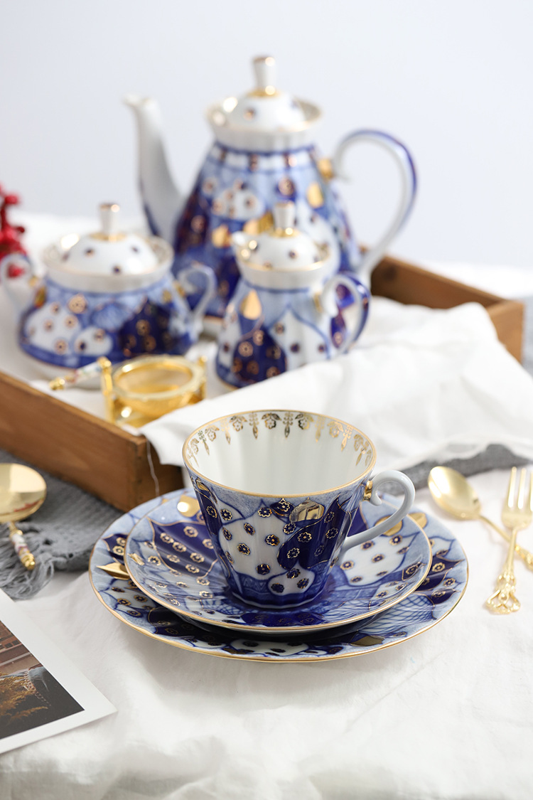 俄罗斯皇家瓷器lomonosov 屋顶花园radial红茶杯碟/糖罐/壶套装