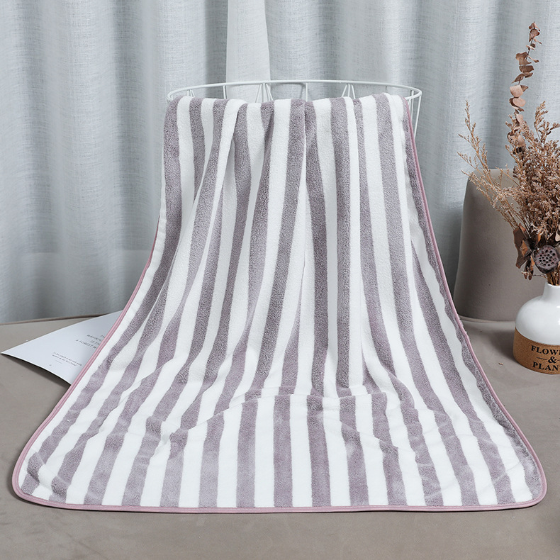 Coral Velvet Towel Striped Bath Towel Adult Solid Color Bath Towel Home Bathroom Bath Towel Hanging Soft Absorbent Towel