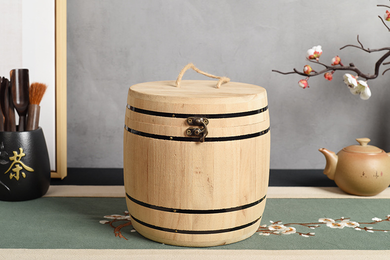 双色可选手提小木桶创意咖啡包装小木桶 可定制logo茶叶木桶