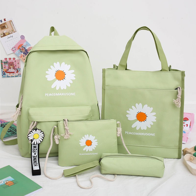 New Backpack Customized Female 2023 Hot Sale Korean Fashion Little Daisy Student Schoolbag Three Pieces Factory Wholesale