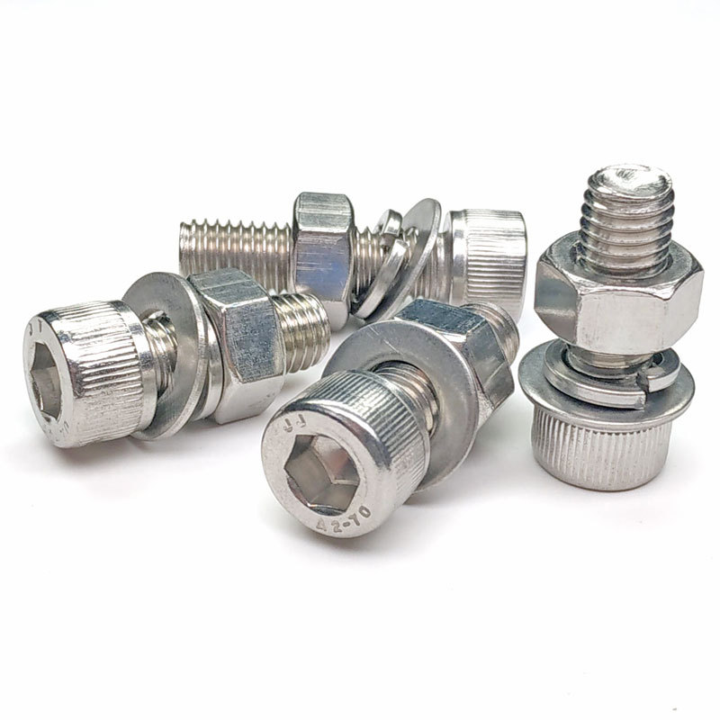 304不锈钢内六角螺丝螺母套装 螺栓螺杆平垫弹垫大全m3m4m5m6mm