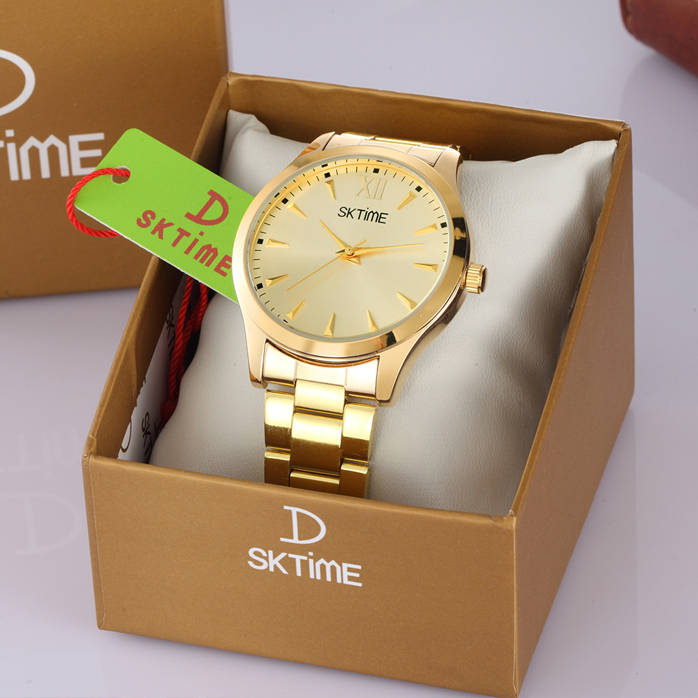 sktime时尚大表盘情侣手表钢带男士手表简约小清新女表一件代发