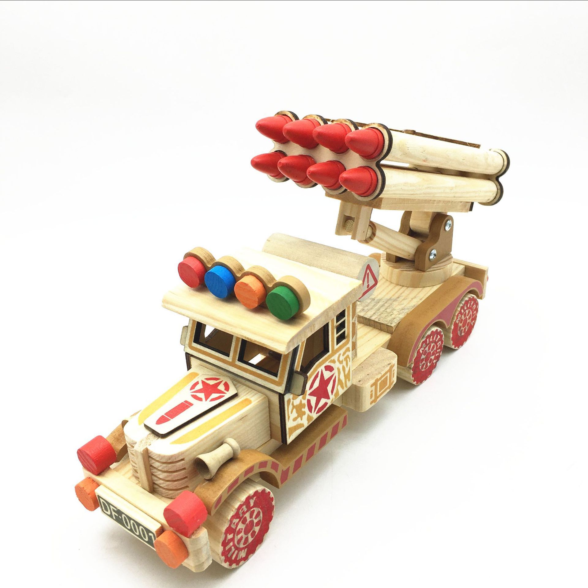 新款大号战狼火箭车二代火箭炮远程运输车载导弹彩色木质摆件儿童