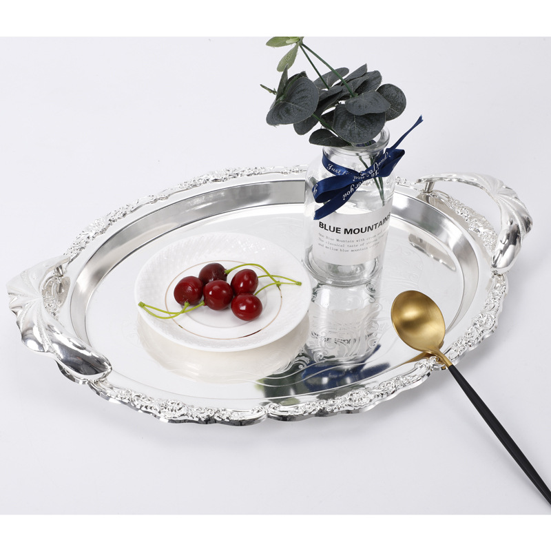 Factory Direct Sales New Pattern Fruit Plate European Simple Style Silver Plated Retro Craft Plate Family Hotel Customization