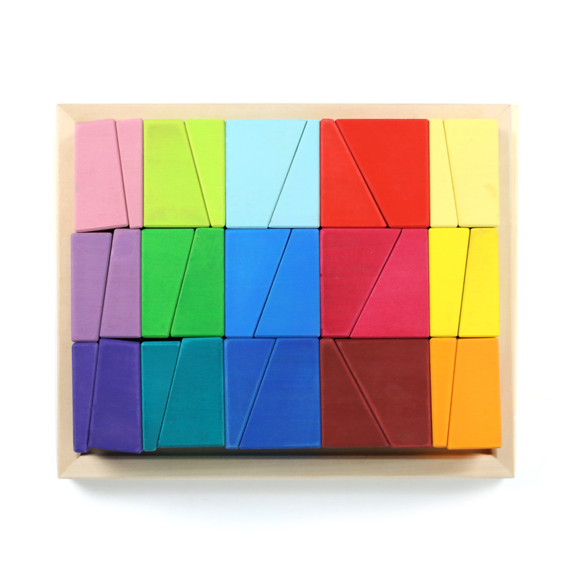 厂家批发梯形积木榉木大块实木儿童智力游戏堆塔积木玩具生日礼品
