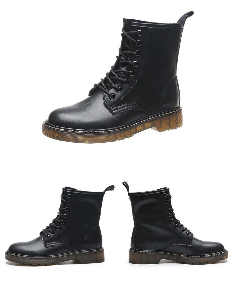 真皮系带马丁靴女平底短靴冬季女靴平跟单靴加绒加厚皮靴妈妈棉鞋