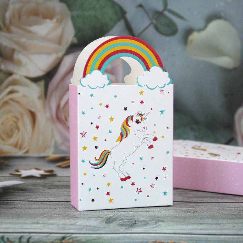 新款热销糖盒 欧式彩虹独角兽小号西点盒 饼干盒 手拎蛋糕小纸盒