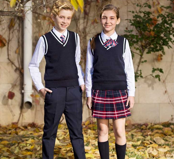 欧美英伦风幼儿园小学生校服儿童针织背心马甲春秋女童毛衣批发