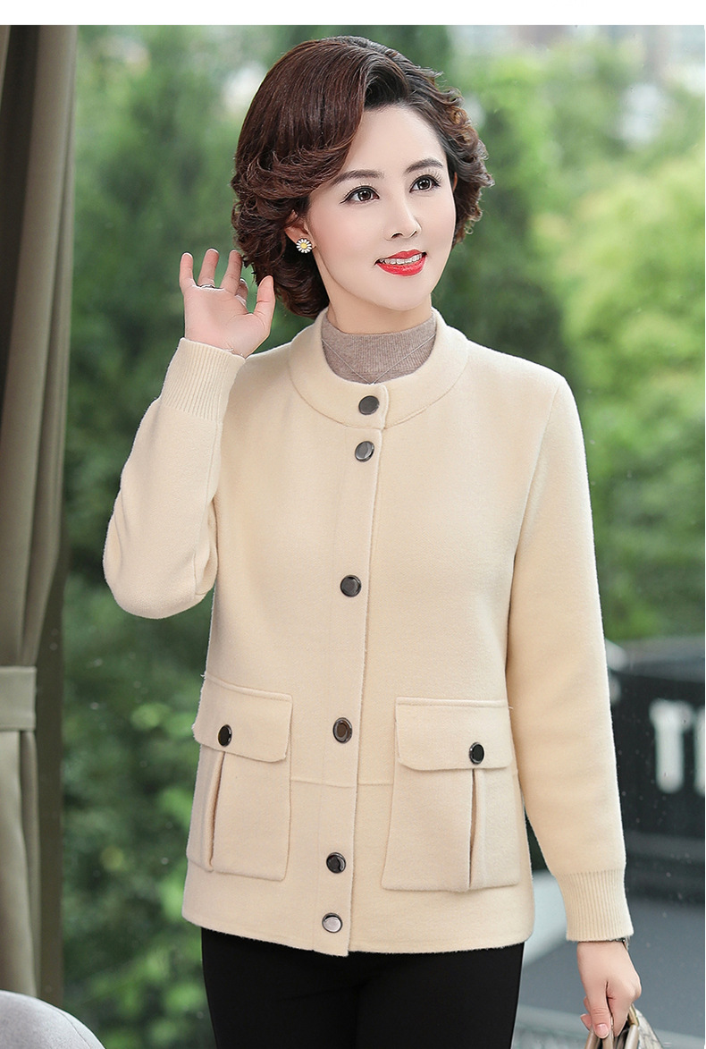 小个子胖妈妈春秋装短款外套夹克衫加肥加大码中年女洋气针织上衣