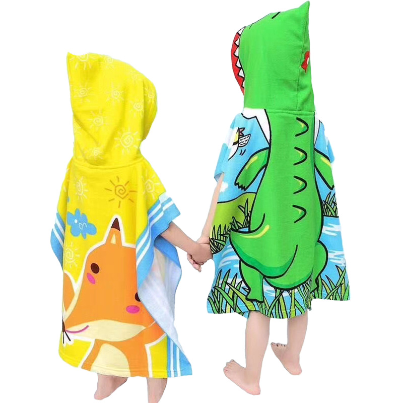 Cross-Border Hot Children's Bath Towel Cape Hooded Wearable Bathrobe Printed Bath Towel Wholesale