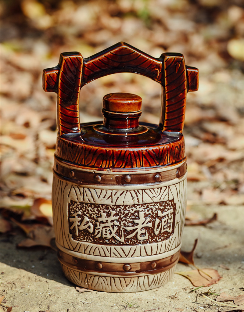 3斤装手提桶工艺提梁陶瓷酒瓶土陶坛装饰仿古酒罐酒坛